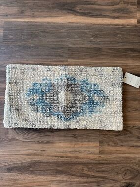 West Elm Cream and Gray Blue Handcrafted Pillow Cover 14” x 26”